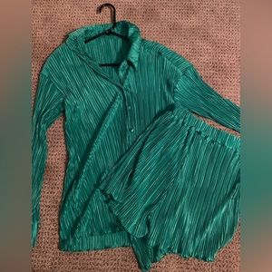 Plisse button up shirt and shorts set